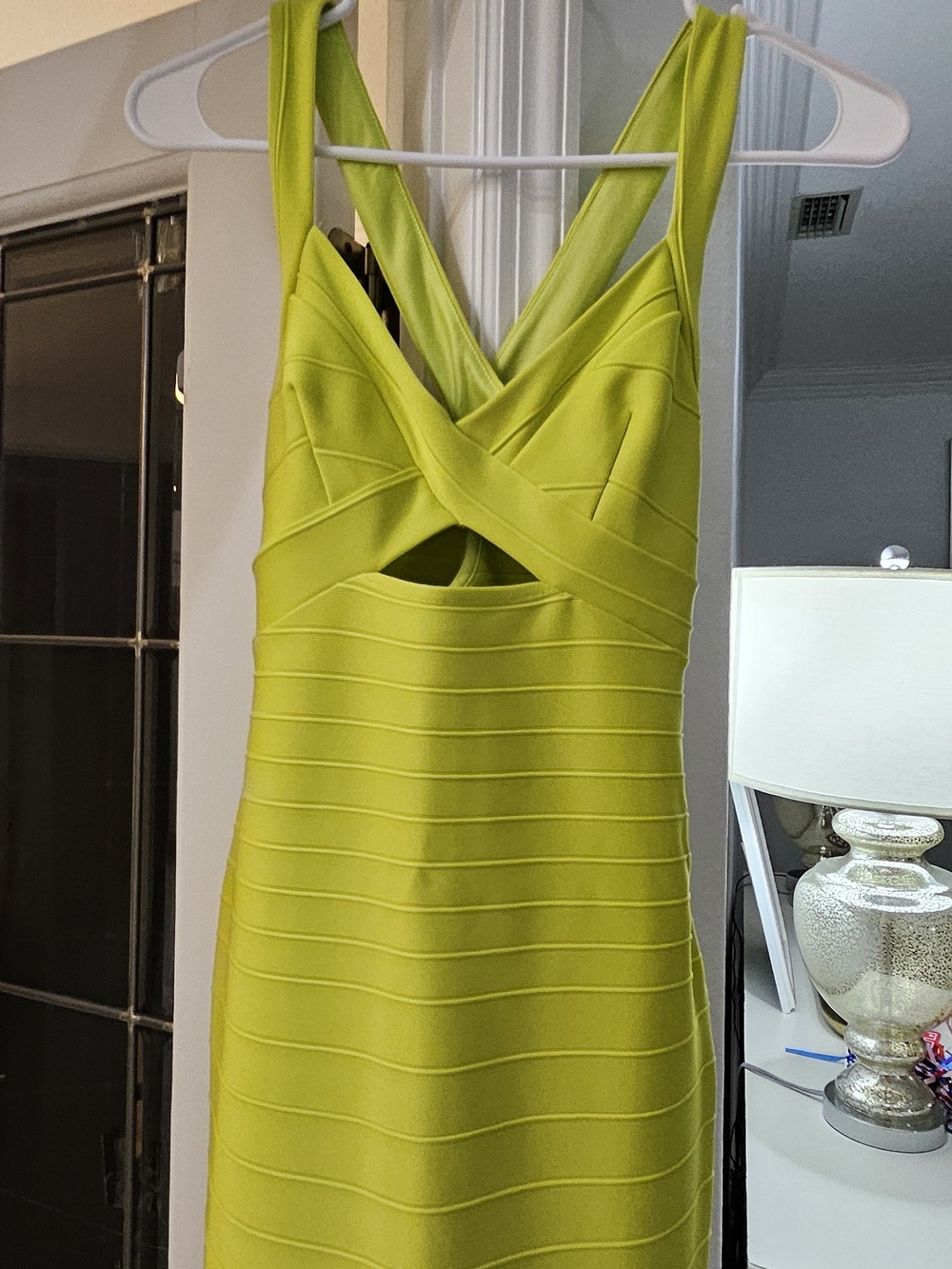 Sleeveless Lime Green Bandage Dress with Twist Front